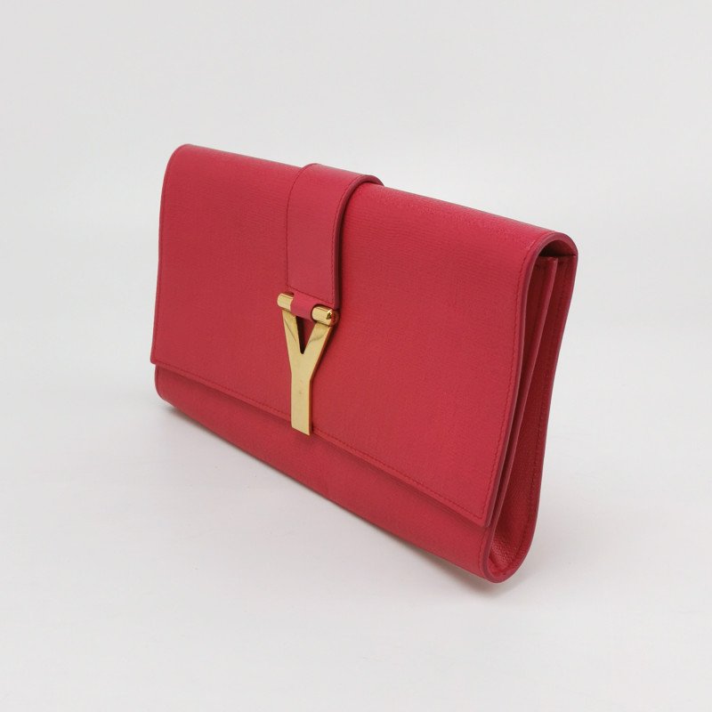 Saint Laurent Y-Ligne牛皮純色Y字搭扣手拿包-1