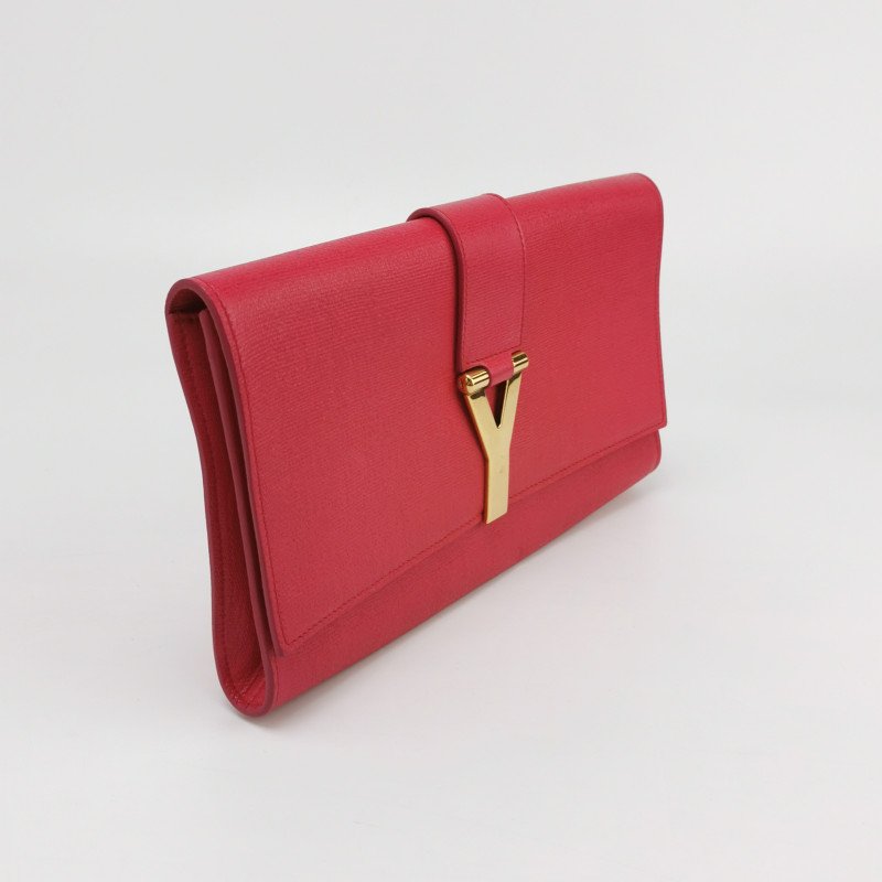 Saint Laurent Y-Ligne牛皮純色Y字搭扣手拿包-2