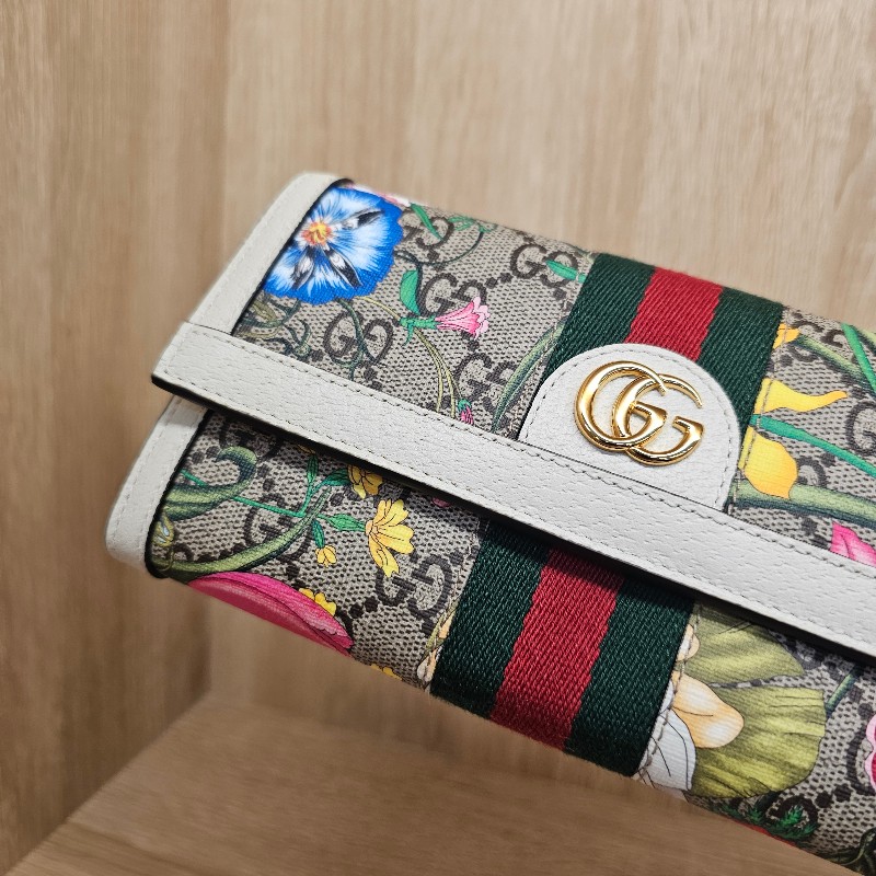 [跨年出清🧧] Gucci 老花卉圖騰白牛皮長夾-6