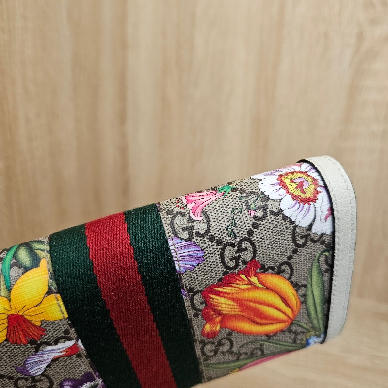 [跨年出清🧧] Gucci 老花卉圖騰白牛皮長夾-20