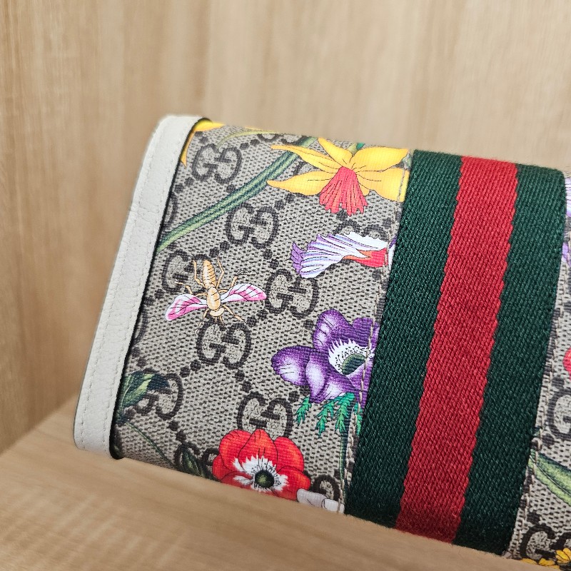 [跨年出清🧧] Gucci 老花卉圖騰白牛皮長夾-21