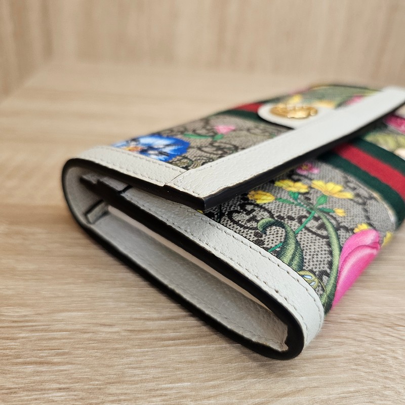 [跨年出清🧧] Gucci 老花卉圖騰白牛皮長夾-22