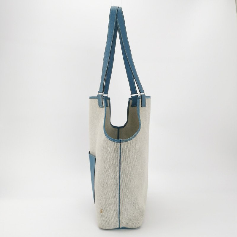 Hermes Jardinier單肩包Clemence(TC)牛皮帆布銀扣75牛仔藍米白色-2