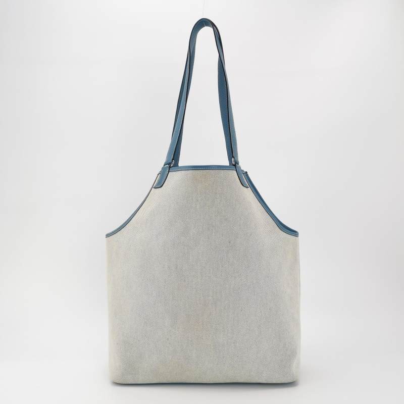 Hermes Jardinier單肩包Clemence(TC)牛皮帆布銀扣75牛仔藍米白色-4