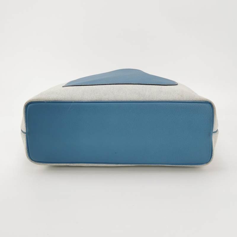 Hermes Jardinier單肩包Clemence(TC)牛皮帆布銀扣75牛仔藍米白色-5