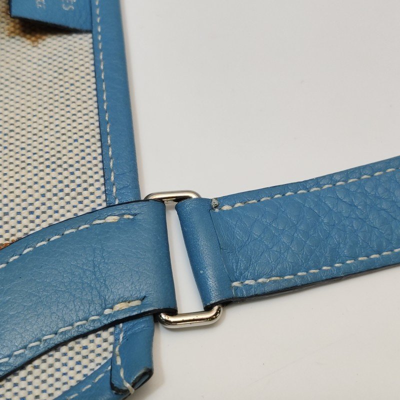 Hermes Jardinier單肩包Clemence(TC)牛皮帆布銀扣75牛仔藍米白色-8