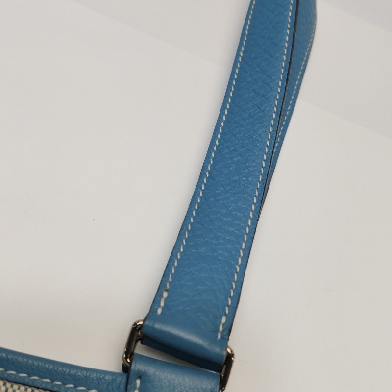 Hermes Jardinier單肩包Clemence(TC)牛皮帆布銀扣75牛仔藍米白色-12