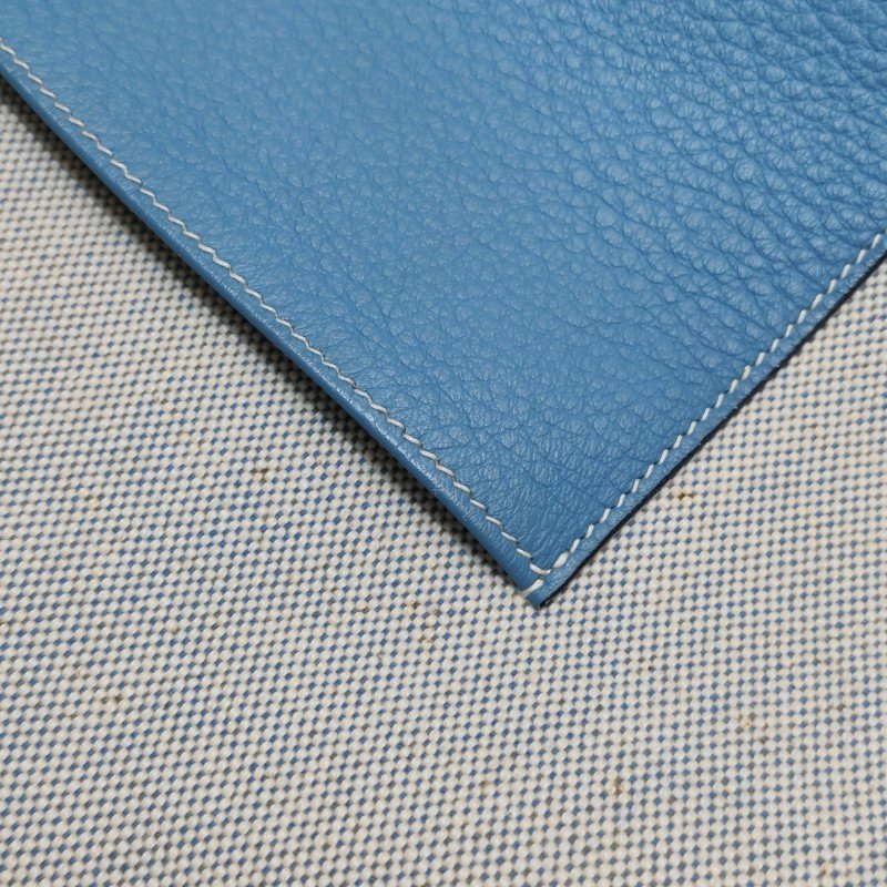 Hermes Jardinier單肩包Clemence(TC)牛皮帆布銀扣75牛仔藍米白色-14