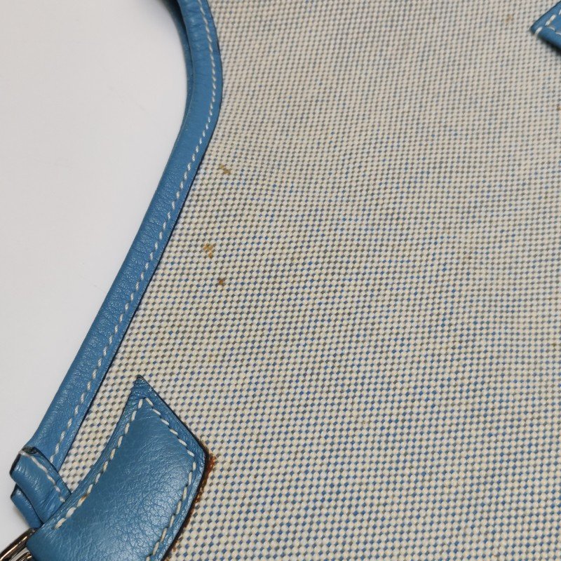 Hermes Jardinier單肩包Clemence(TC)牛皮帆布銀扣75牛仔藍米白色-17