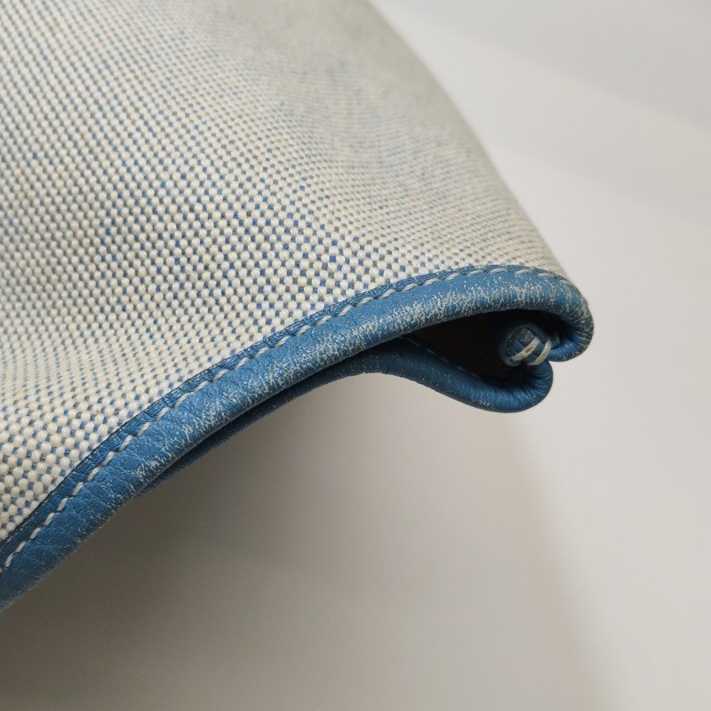 Hermes Jardinier單肩包Clemence(TC)牛皮帆布銀扣75牛仔藍米白色-23