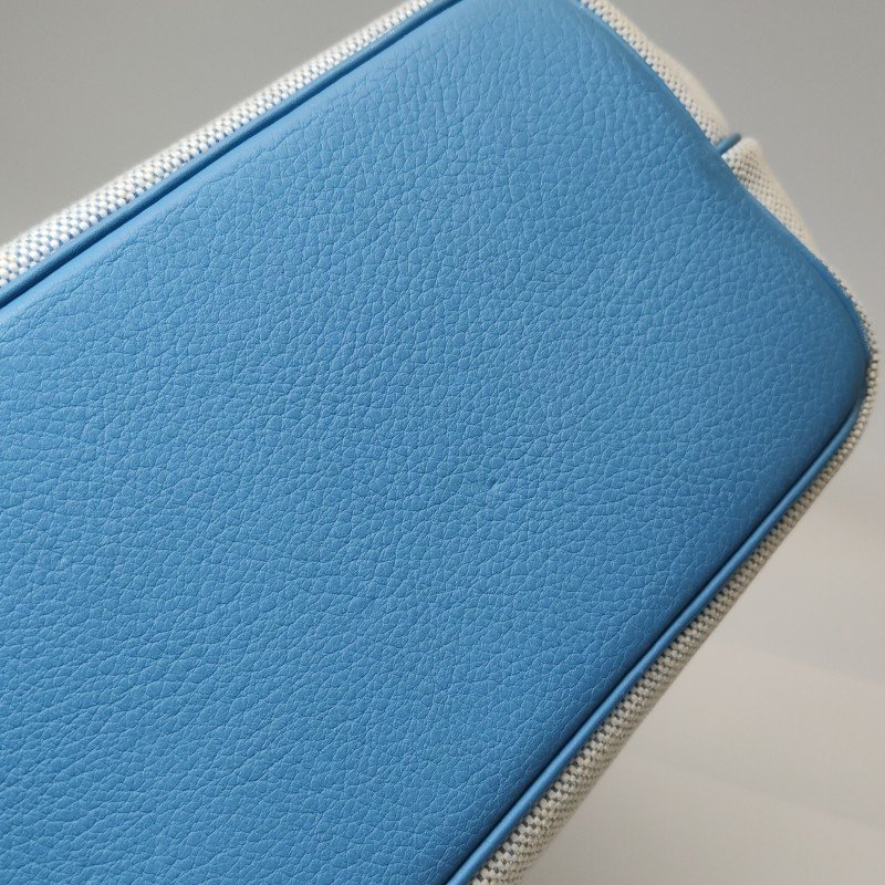 Hermes Jardinier單肩包Clemence(TC)牛皮帆布銀扣75牛仔藍米白色-24