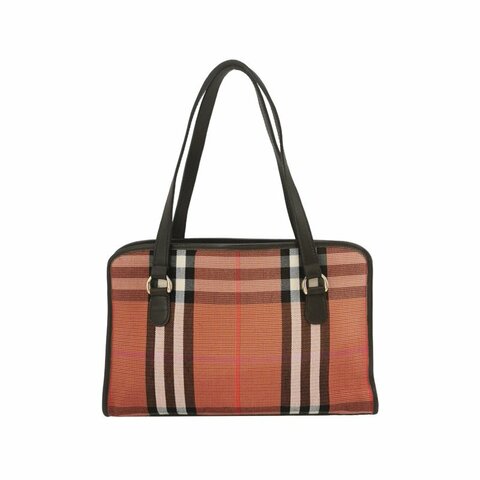 Burberry牛皮帆布拼色格紋單肩包