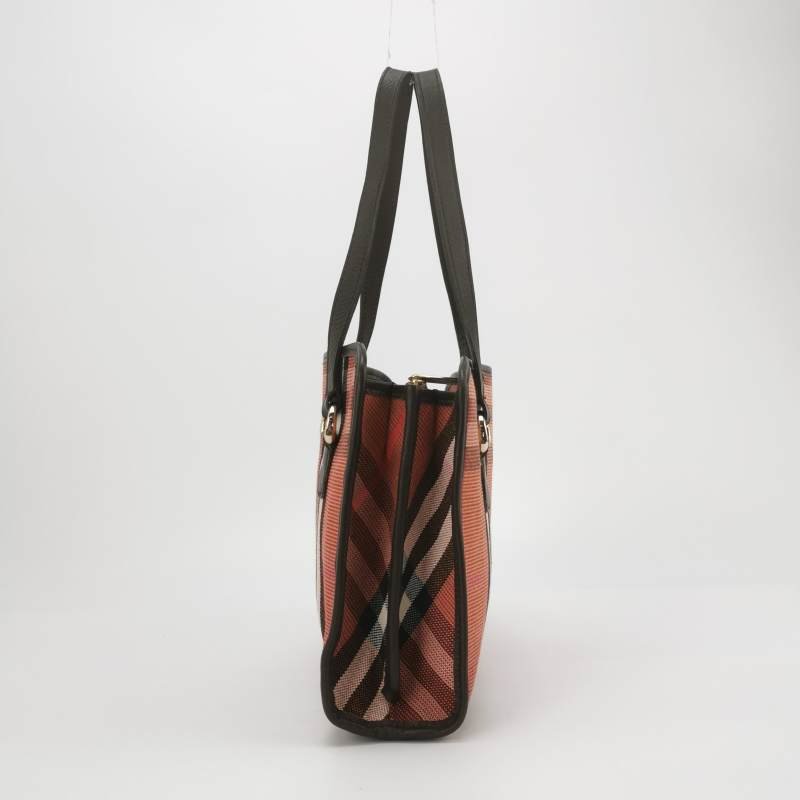 Burberry牛皮帆布拼色格紋單肩包-3