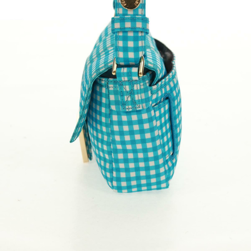 【日本直送】FENDI Mamma Baguette 肩背包 尼龍材質 淺藍色 金色 正品 158965V-2