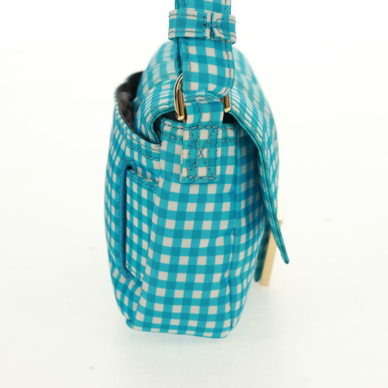 【日本直送】FENDI Mamma Baguette 肩背包 尼龍材質 淺藍色 金色 正品 158965V-3