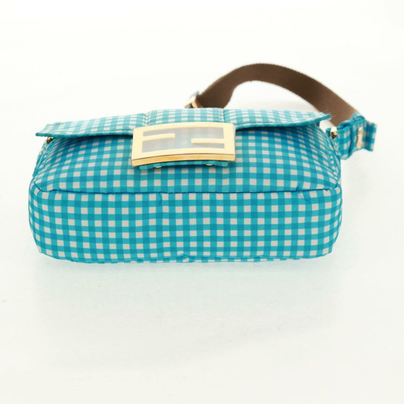 【日本直送】FENDI Mamma Baguette 肩背包 尼龍材質 淺藍色 金色 正品 158965V-4