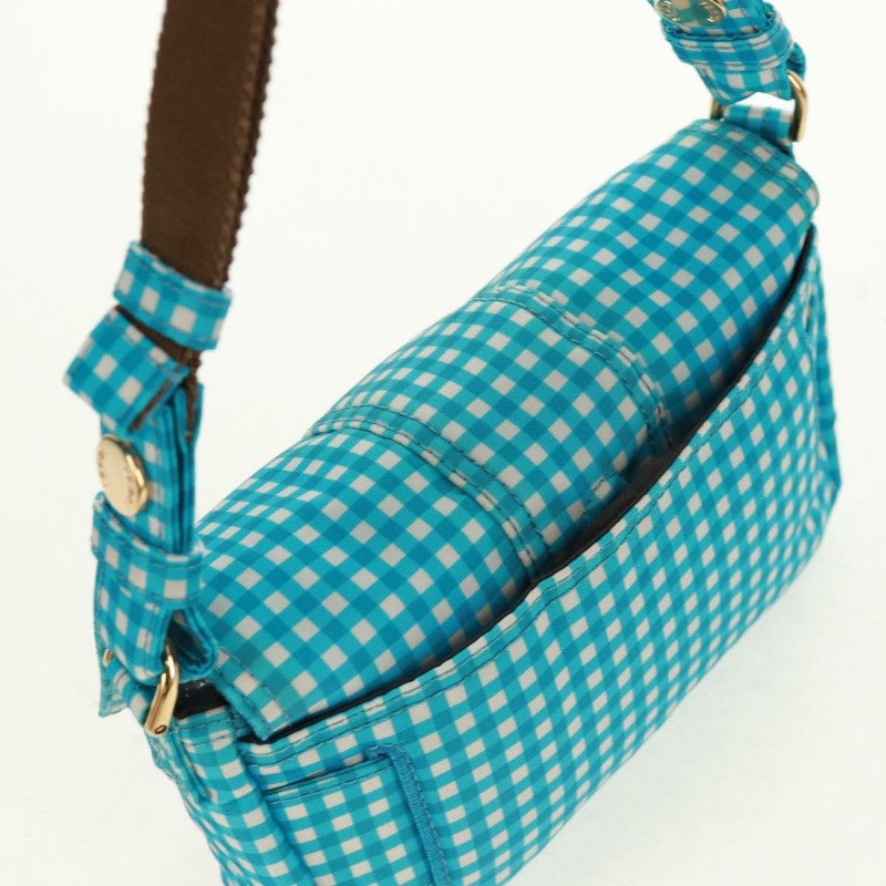 【日本直送】FENDI Mamma Baguette 肩背包 尼龍材質 淺藍色 金色 正品 158965V-5