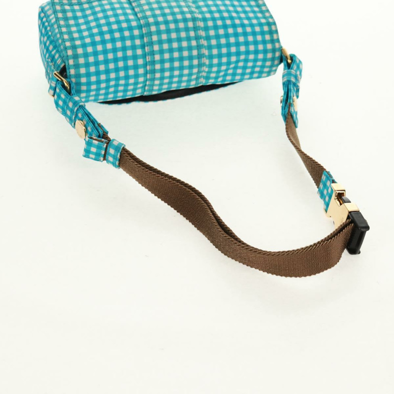 【日本直送】FENDI Mamma Baguette 肩背包 尼龍材質 淺藍色 金色 正品 158965V-6