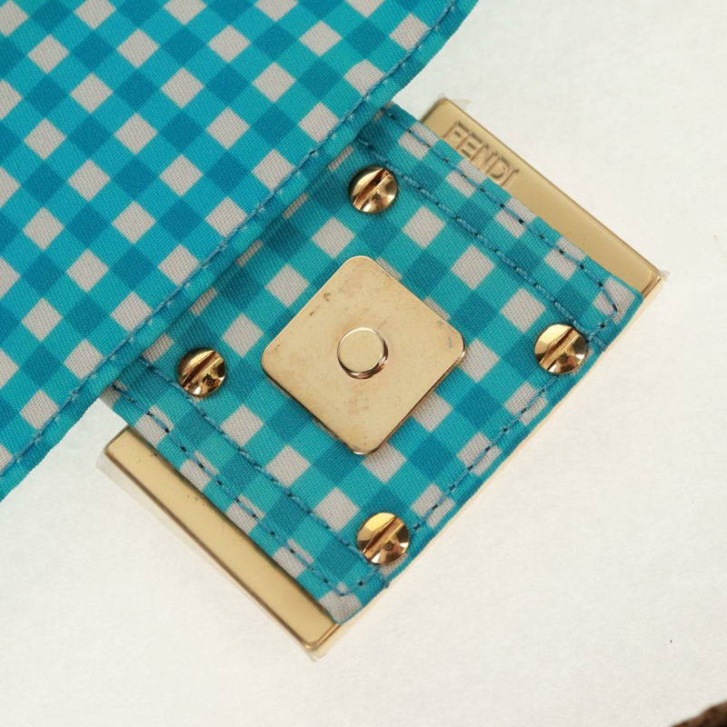 【日本直送】FENDI Mamma Baguette 肩背包 尼龍材質 淺藍色 金色 正品 158965V-8