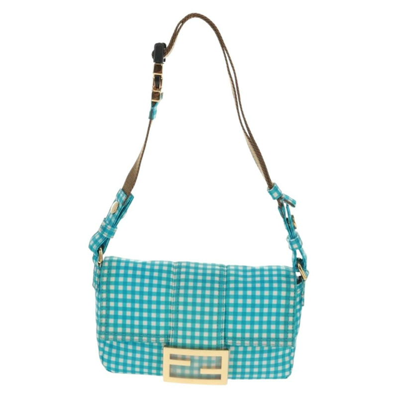 【日本直送】FENDI Mamma Baguette 肩背包 尼龍材質 淺藍色 金色 正品 158965V-12