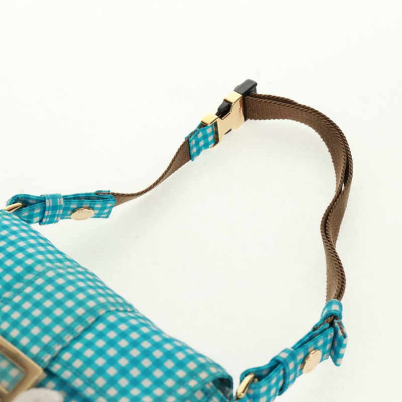 【日本直送】FENDI Mamma Baguette 肩背包 尼龍材質 淺藍色 金色 正品 158965V-13