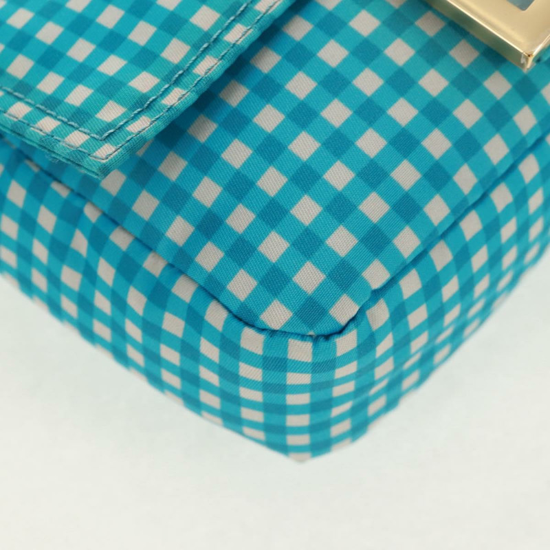 【日本直送】FENDI Mamma Baguette 肩背包 尼龍材質 淺藍色 金色 正品 158965V-15