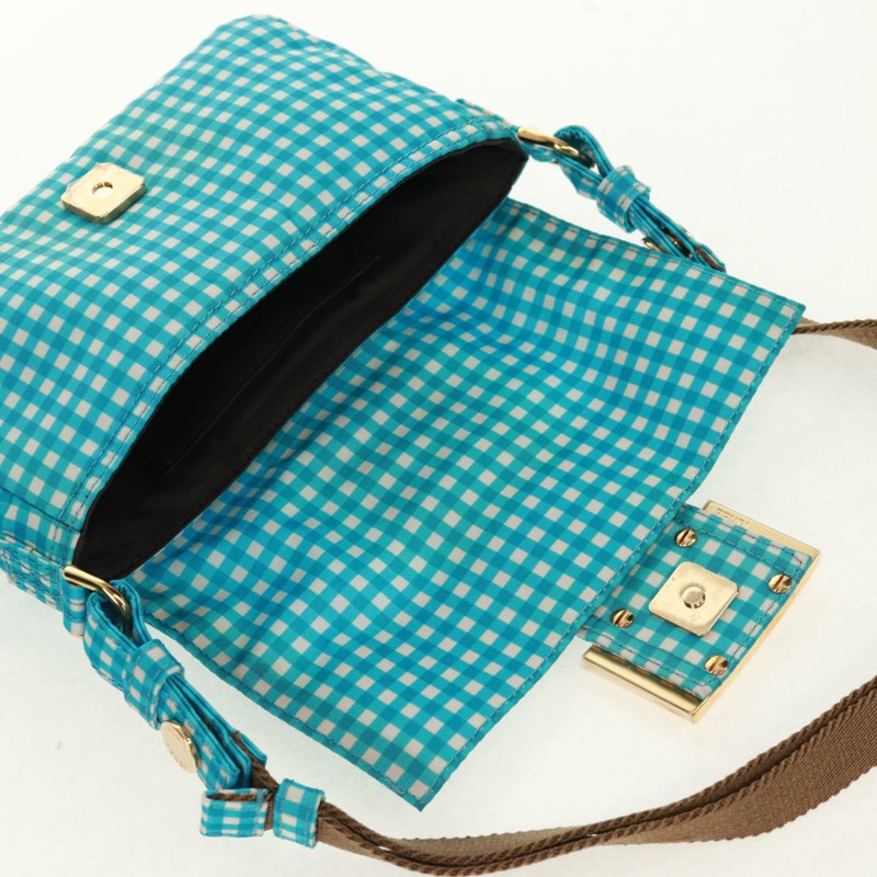 【日本直送】FENDI Mamma Baguette 肩背包 尼龍材質 淺藍色 金色 正品 158965V-20