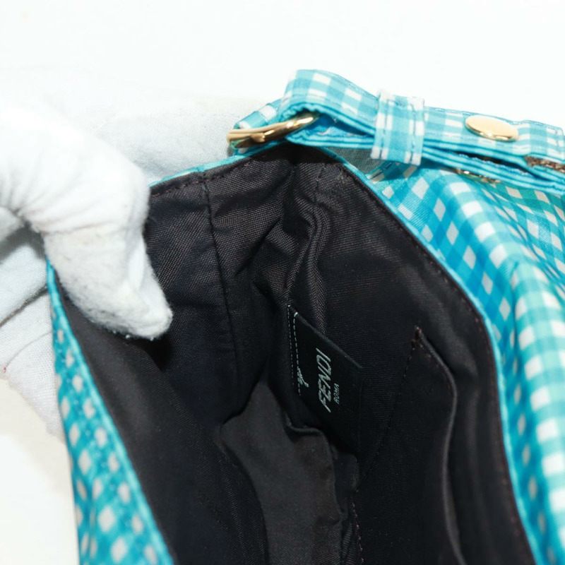 【日本直送】FENDI Mamma Baguette 肩背包 尼龍材質 淺藍色 金色 正品 158965V-22