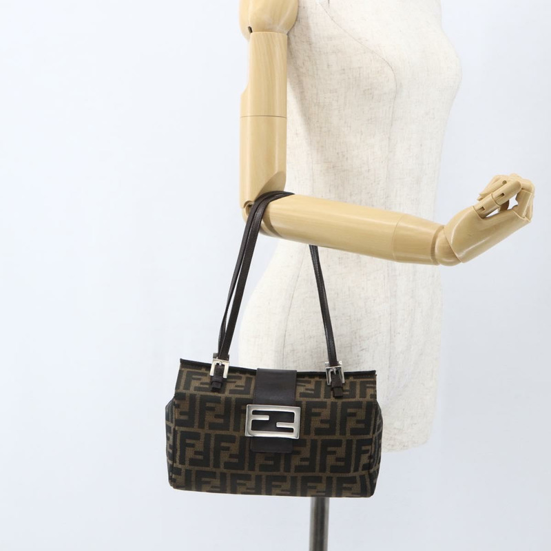【日本直送】FENDI Zucca帆布Mamma Baguette手袋 棕色/黑色 正品 159303V-21