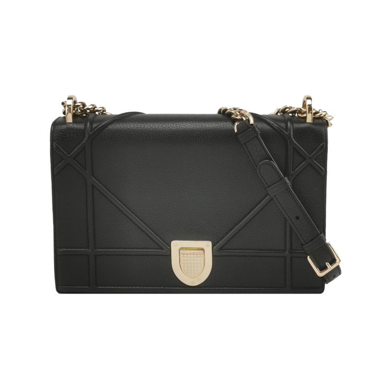 Dior Diorama盾牌包中號牛皮純色盾形紋章搭扣單肩包-0