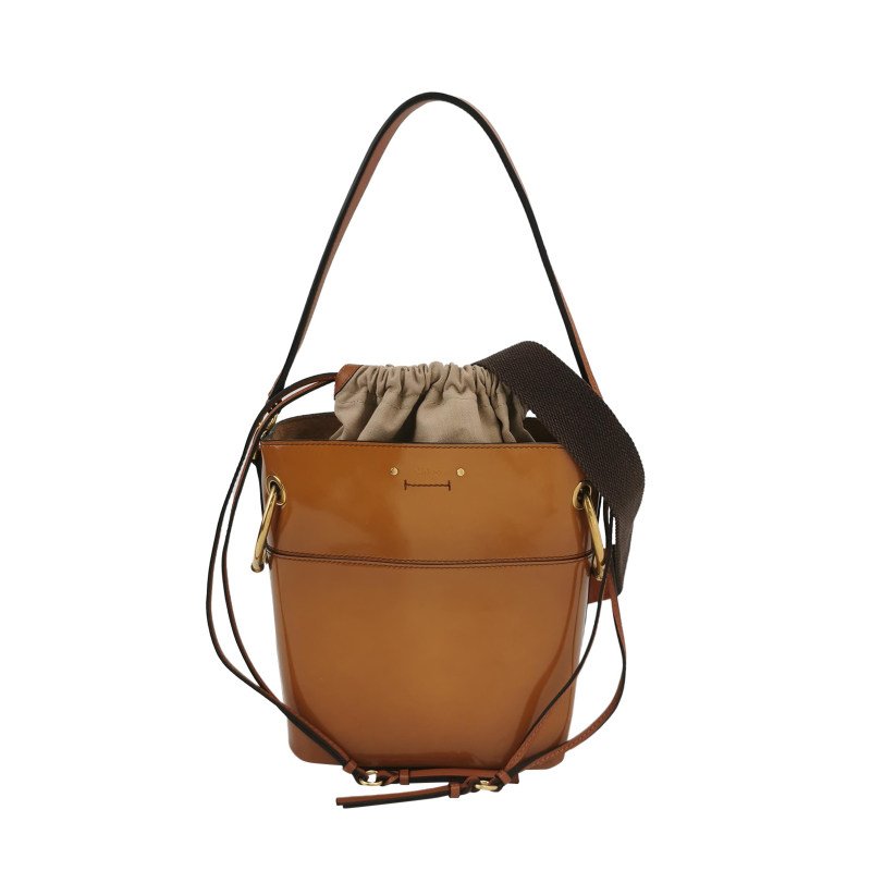 Chloe Roy牛皮帆布Logo壓紋穿孔圓環斜挎包單肩包-0