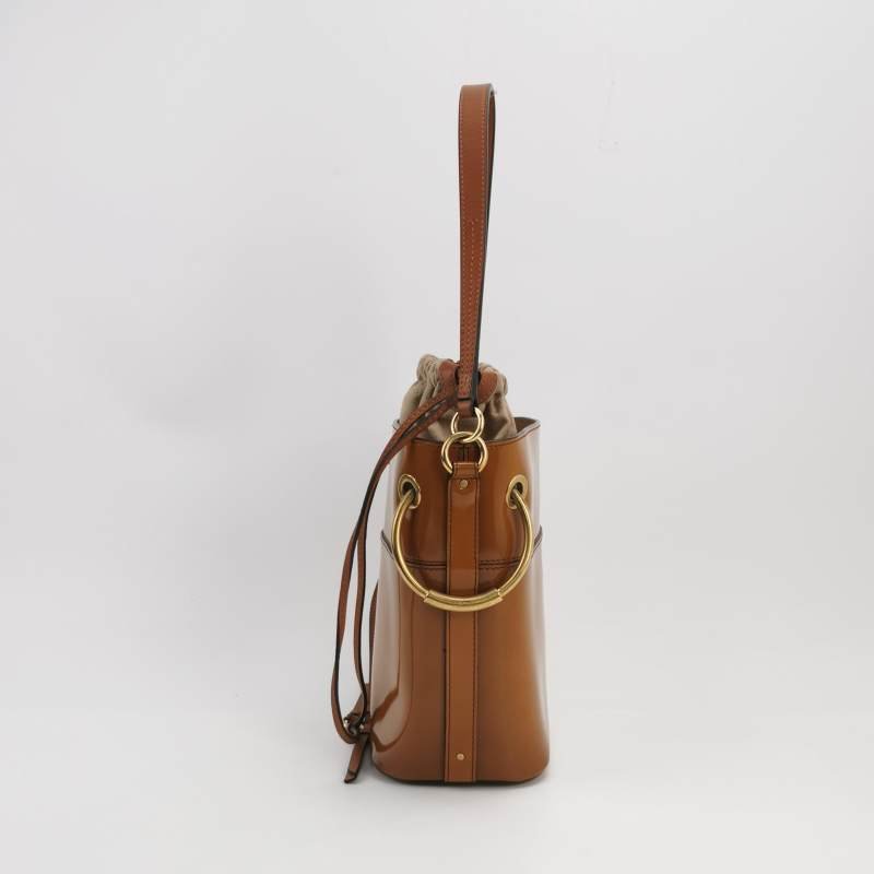 Chloe Roy牛皮帆布Logo壓紋穿孔圓環斜挎包單肩包-2