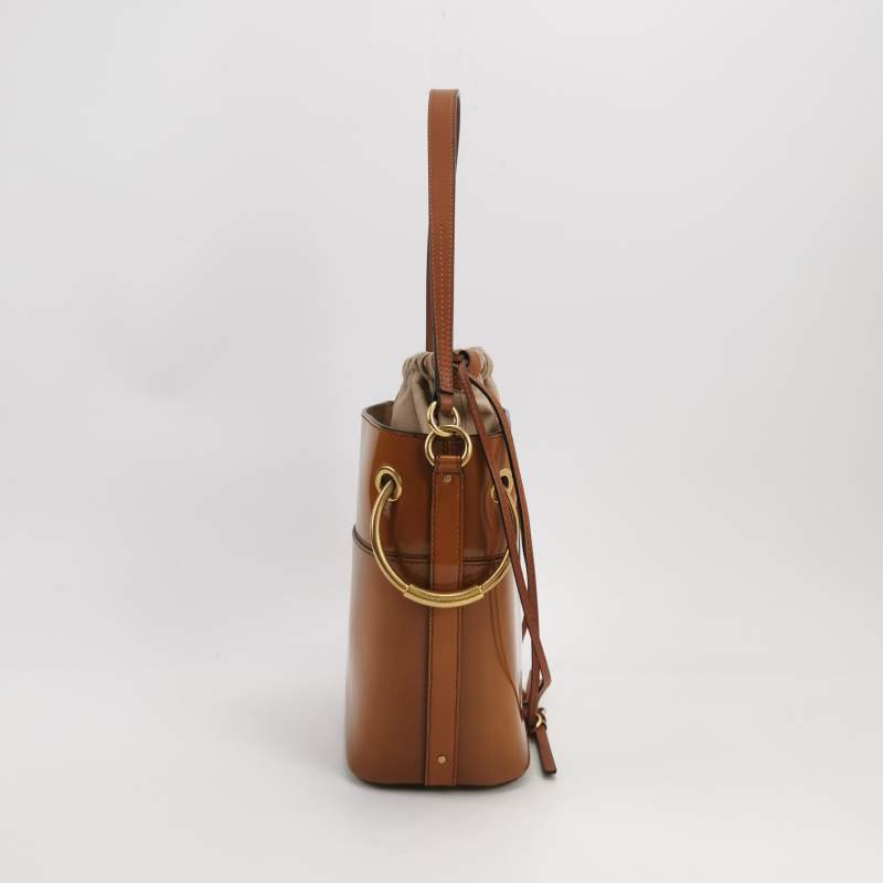 Chloe Roy牛皮帆布Logo壓紋穿孔圓環斜挎包單肩包-3