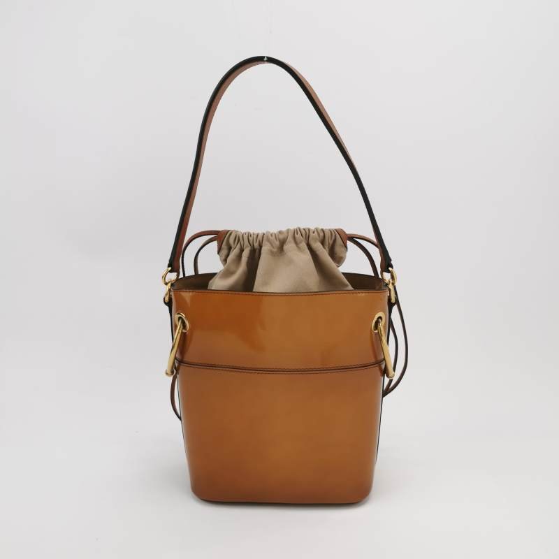 Chloe Roy牛皮帆布Logo壓紋穿孔圓環斜挎包單肩包-4