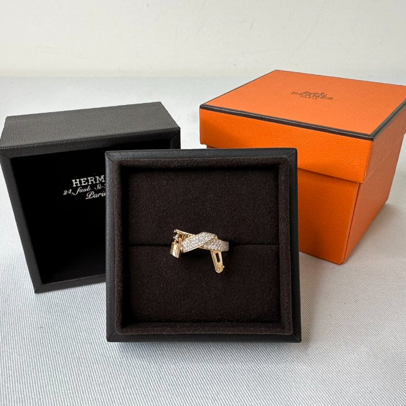 HERMES 全新Kelly Gavroche18k玫瑰金鑽戒-0