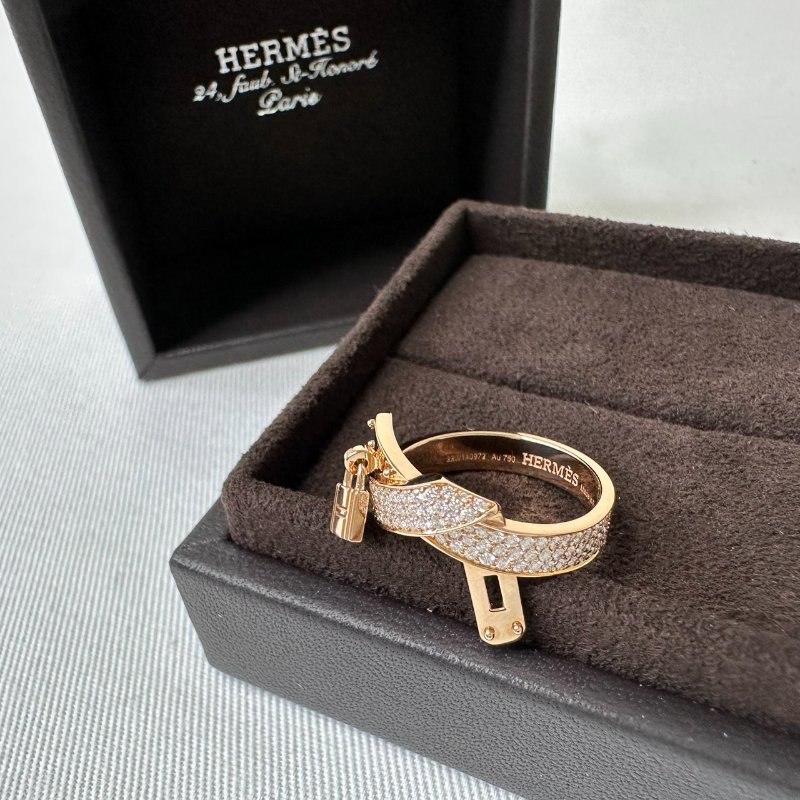 HERMES 全新Kelly Gavroche18k玫瑰金鑽戒-3