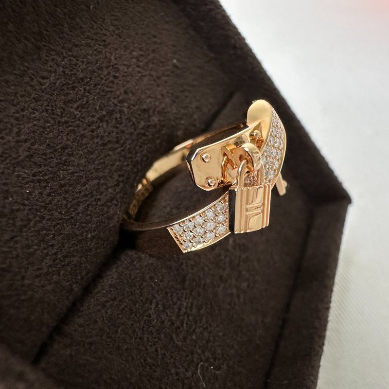 HERMES 全新Kelly Gavroche18k玫瑰金鑽戒-4