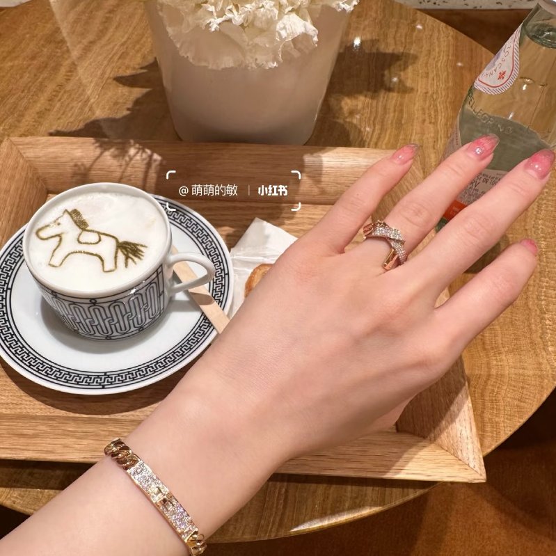 HERMES 全新Kelly Gavroche18k玫瑰金鑽戒-1