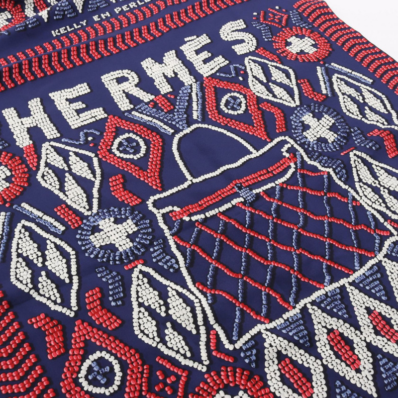 愛馬仕 (HERMES) Carre 140 KELLY EN PERLES 絲巾披肩,海軍藍/紅色,二手-5