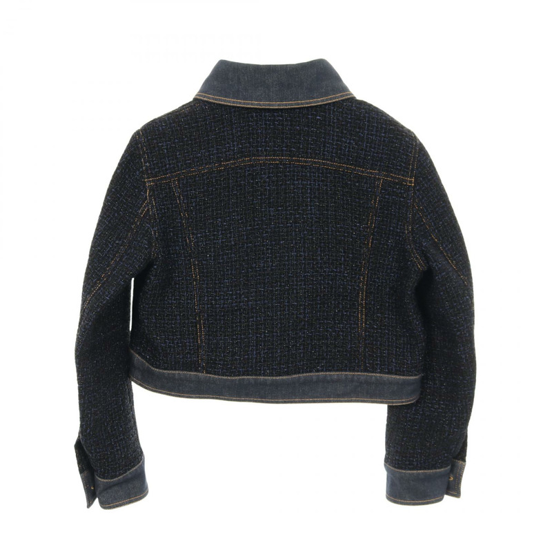 香奈兒 COCO 標誌紐扣斜紋軟呢牛仔夾克 #42 P58316V42538 尼龍棉 二手-1