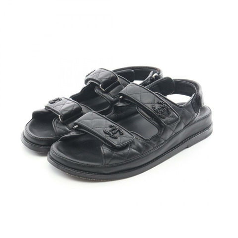 香奈兒舒適絎縫涼鞋 #37 G31848 黑色皮革 二手 女士 CC