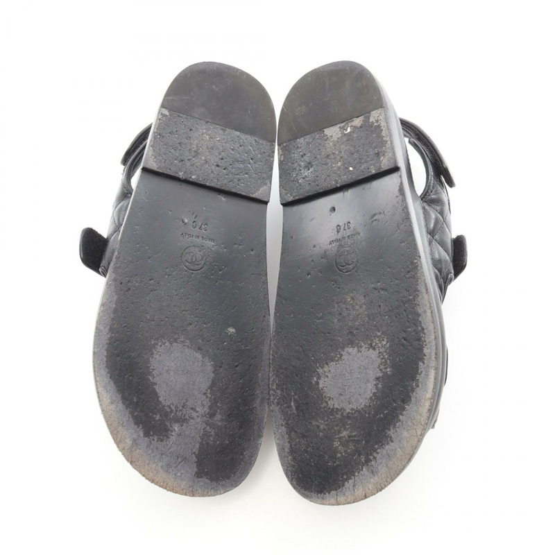 香奈兒舒適絎縫涼鞋 #37 G31848 黑色皮革 二手 女士 CC-3