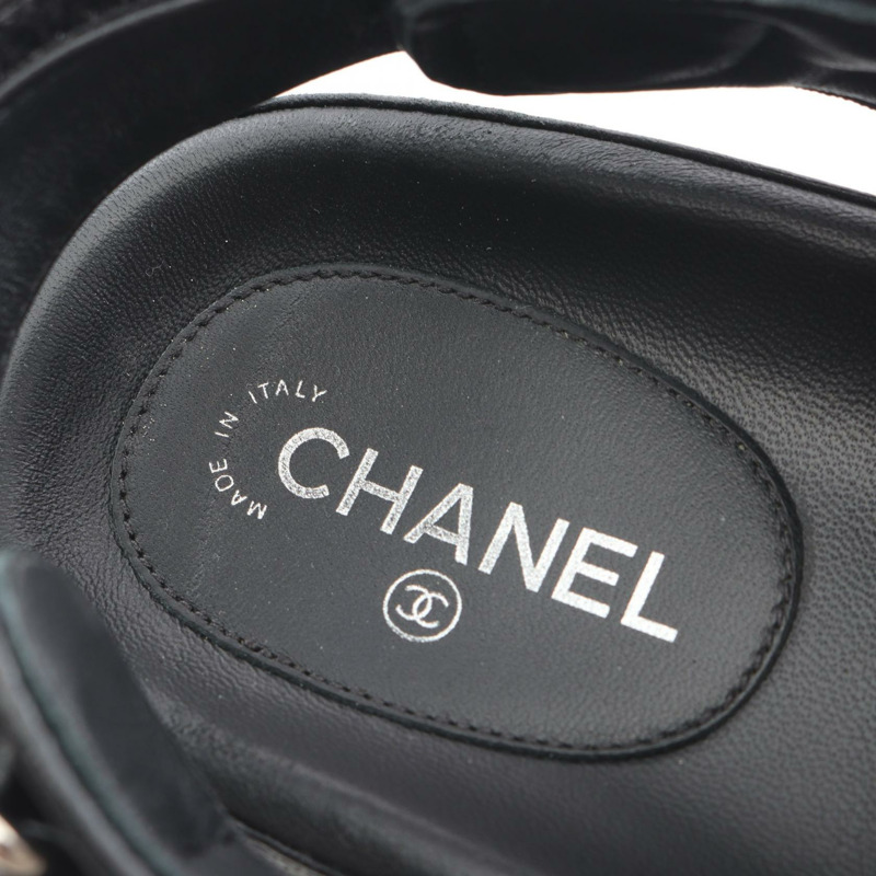 香奈兒舒適絎縫涼鞋 #37 G31848 黑色皮革 二手 女士 CC-4