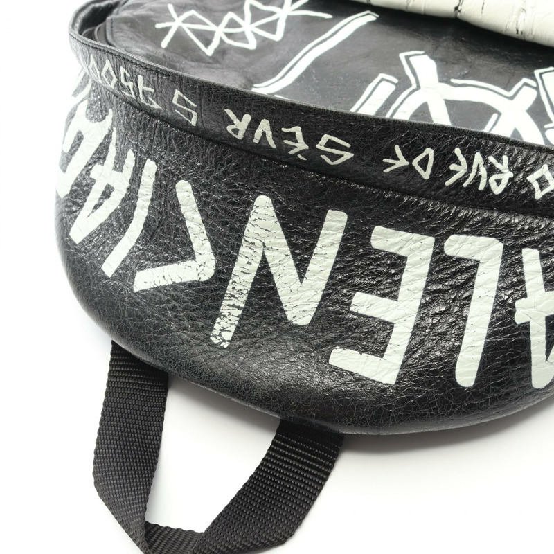 BALENCIAGA Explorer Graffiti 雙肩包 456587 黑色真皮 二手 男款-5
