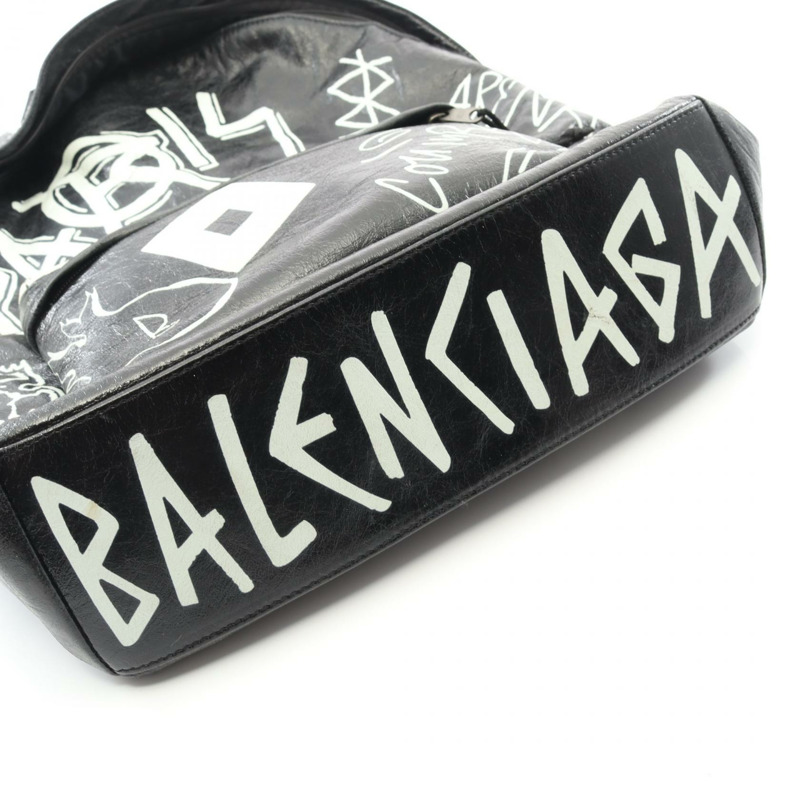 BALENCIAGA Explorer Graffiti 雙肩包 456587 黑色真皮 二手 男款-7
