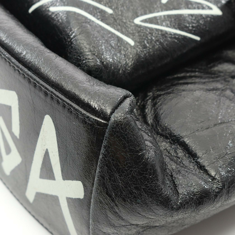 BALENCIAGA Explorer Graffiti 雙肩包 456587 黑色真皮 二手 男款-8