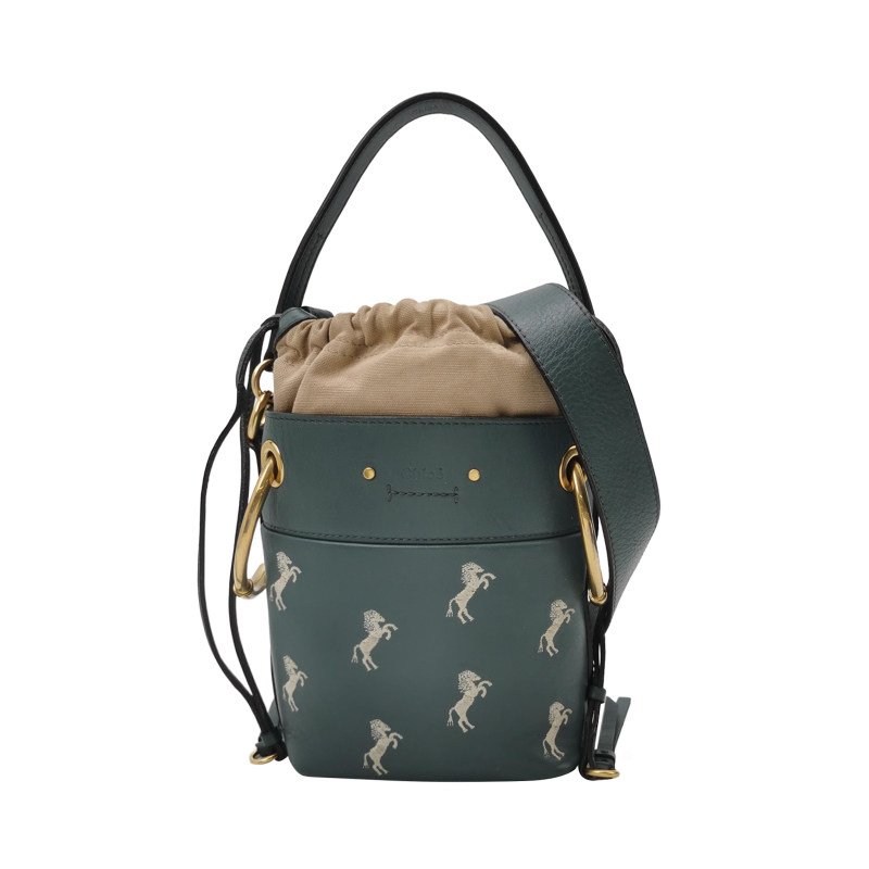 Chloe Roy 小號牛皮拼色小馬圖案穿孔圓環斜挎包單肩包-0