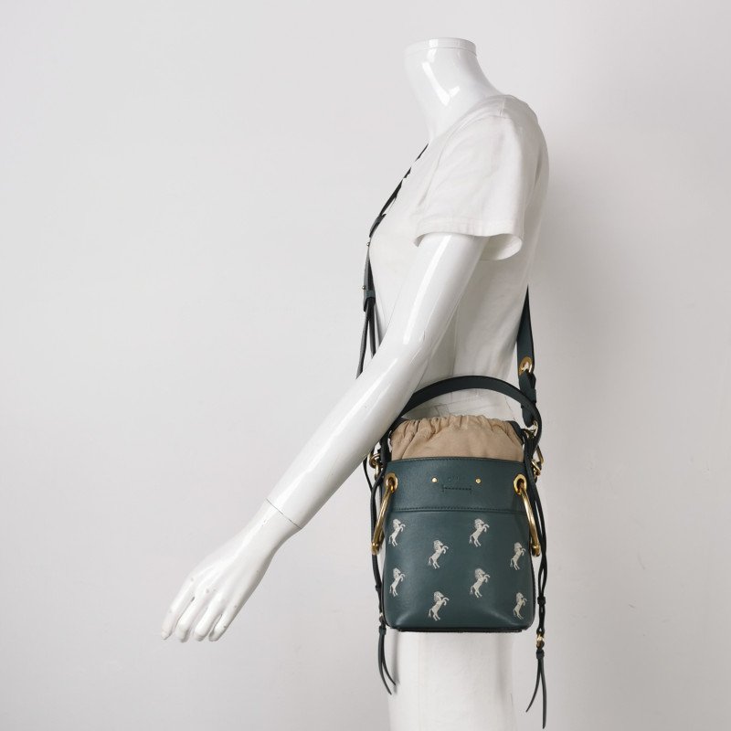 Chloe Roy 小號牛皮拼色小馬圖案穿孔圓環斜挎包單肩包-1