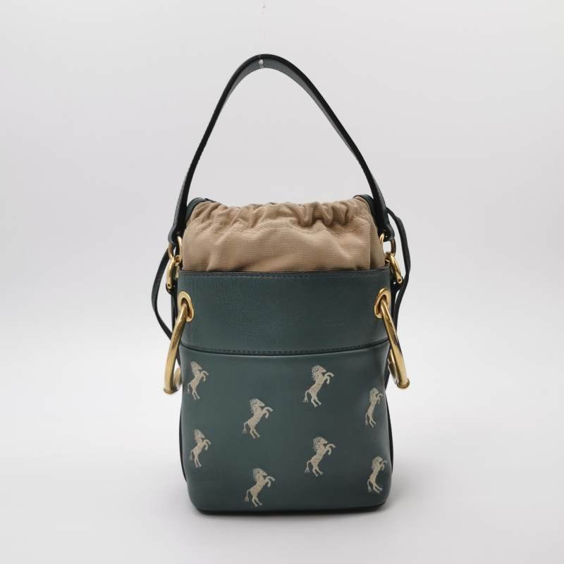 Chloe Roy 小號牛皮拼色小馬圖案穿孔圓環斜挎包單肩包-4