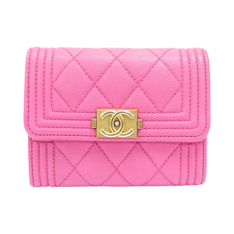 粉色 菱格紋 牛皮 flap card case 扣式短夾【CHANEL 香奈兒】 A80603 RR1520-0